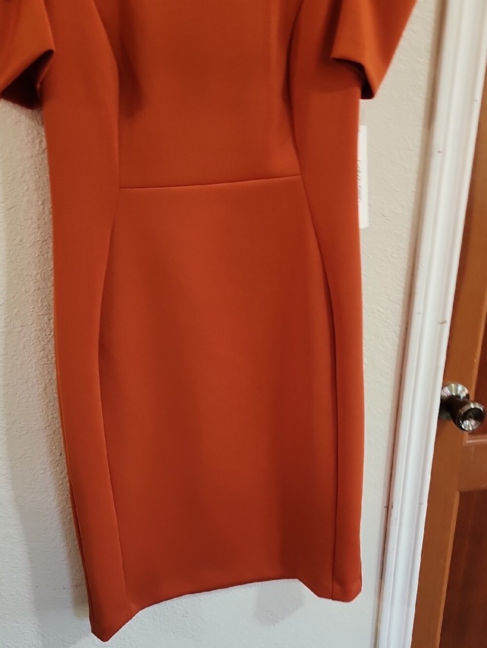 Calvin Klein Rust Orange Puff Sleeve Midi Dress - Picture 3 of 5